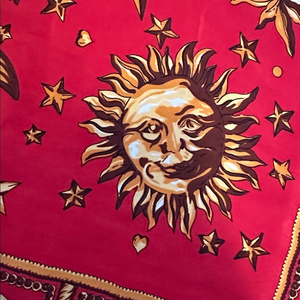 Silk Designer Zodiac Scarf Sun Moon Stars EUC 34 x 34 - Picture 3 of 3